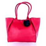 Elizabeth Arden Red Tote Bag - Includes Acrylic Faux- Fur Pom Pom  Keychain